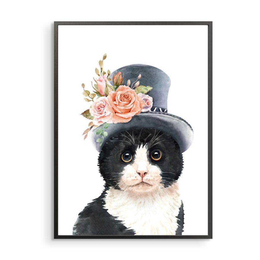 Fekete-fehér cica kalapban Lovenir.hu