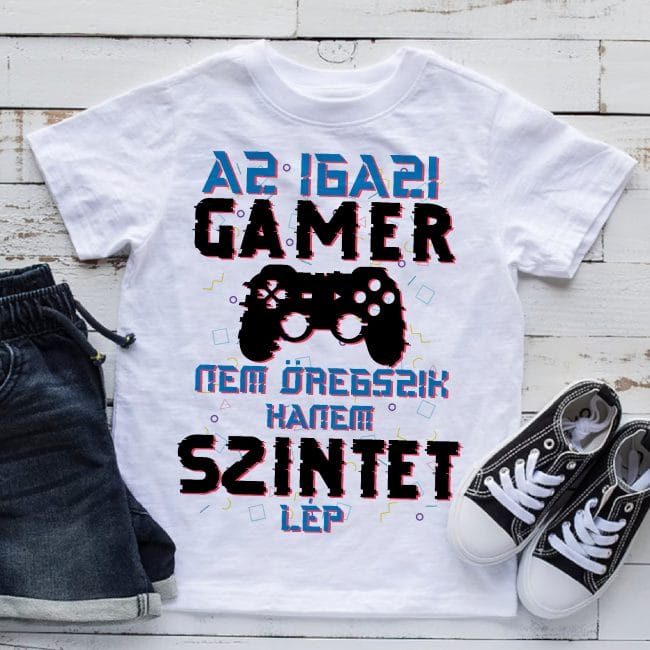 Az igazi gamer nem öregszik gyerek póló Lovenir.hu