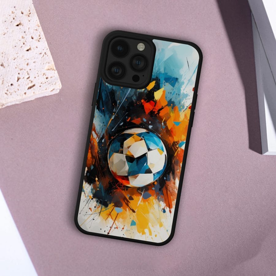Focis telefontok, mozaik mintás focilabdával, színes háttérrel Lovenir.hu
